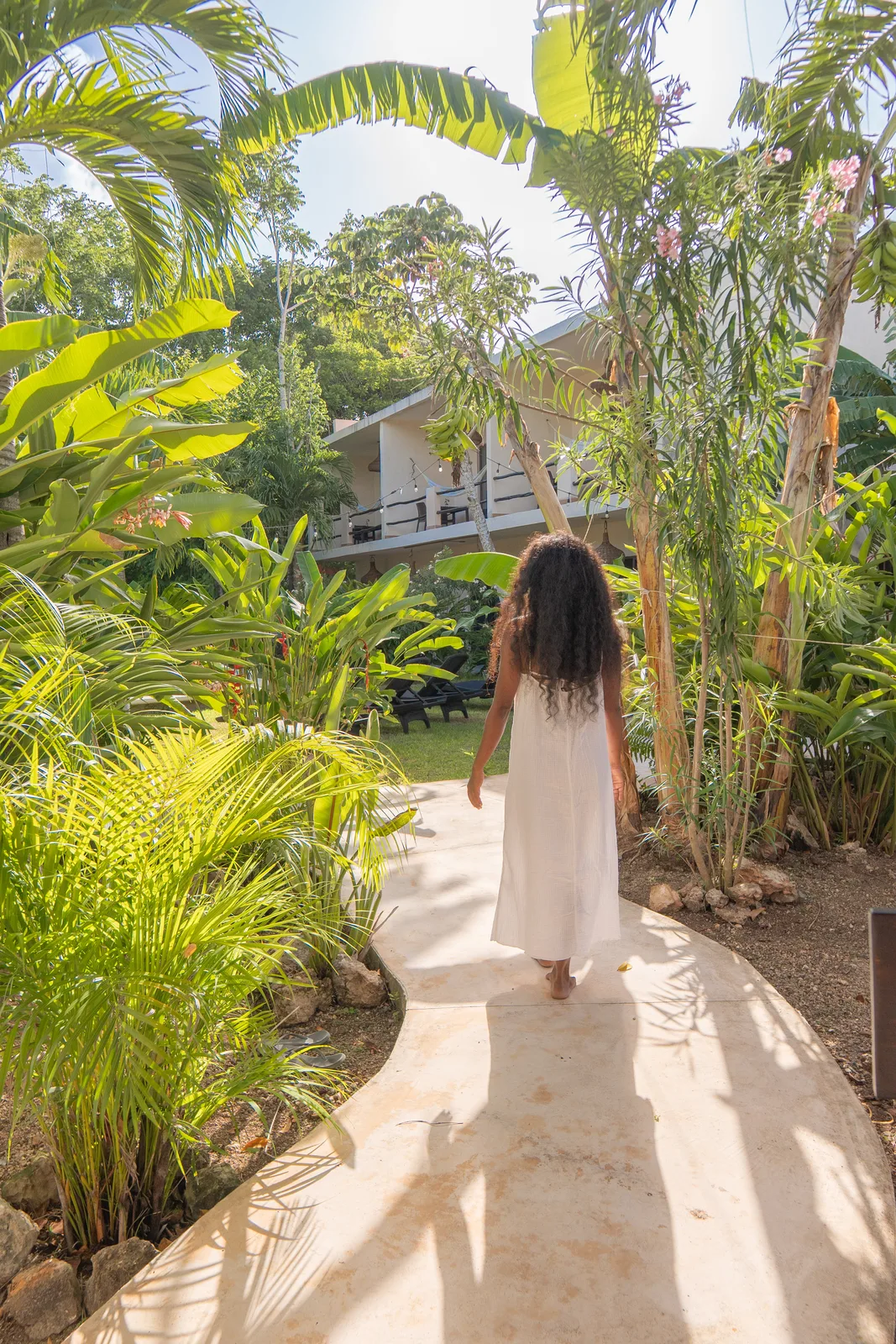 Walking through the tropical garden path