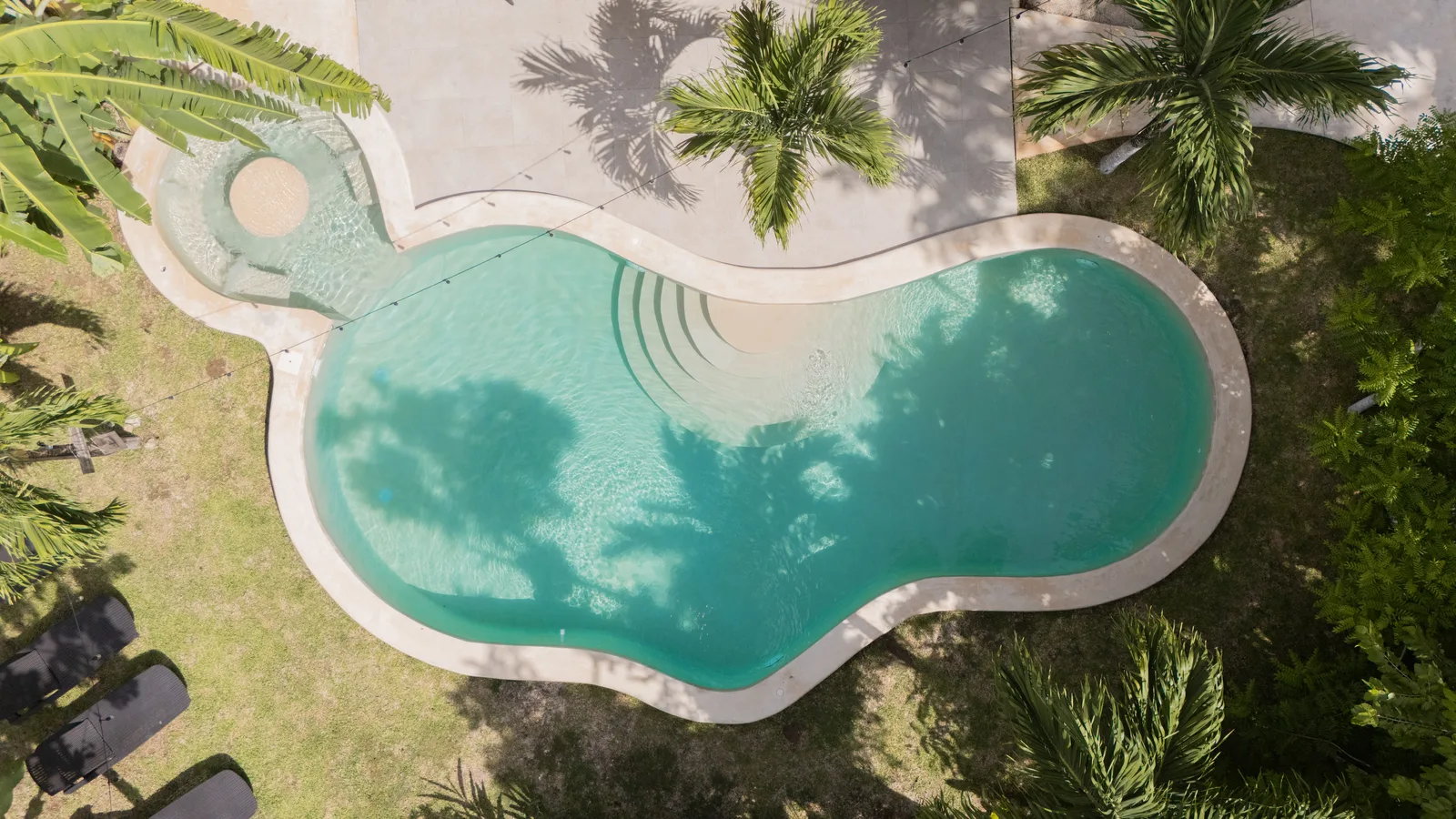 Aerial view of the freeform pool